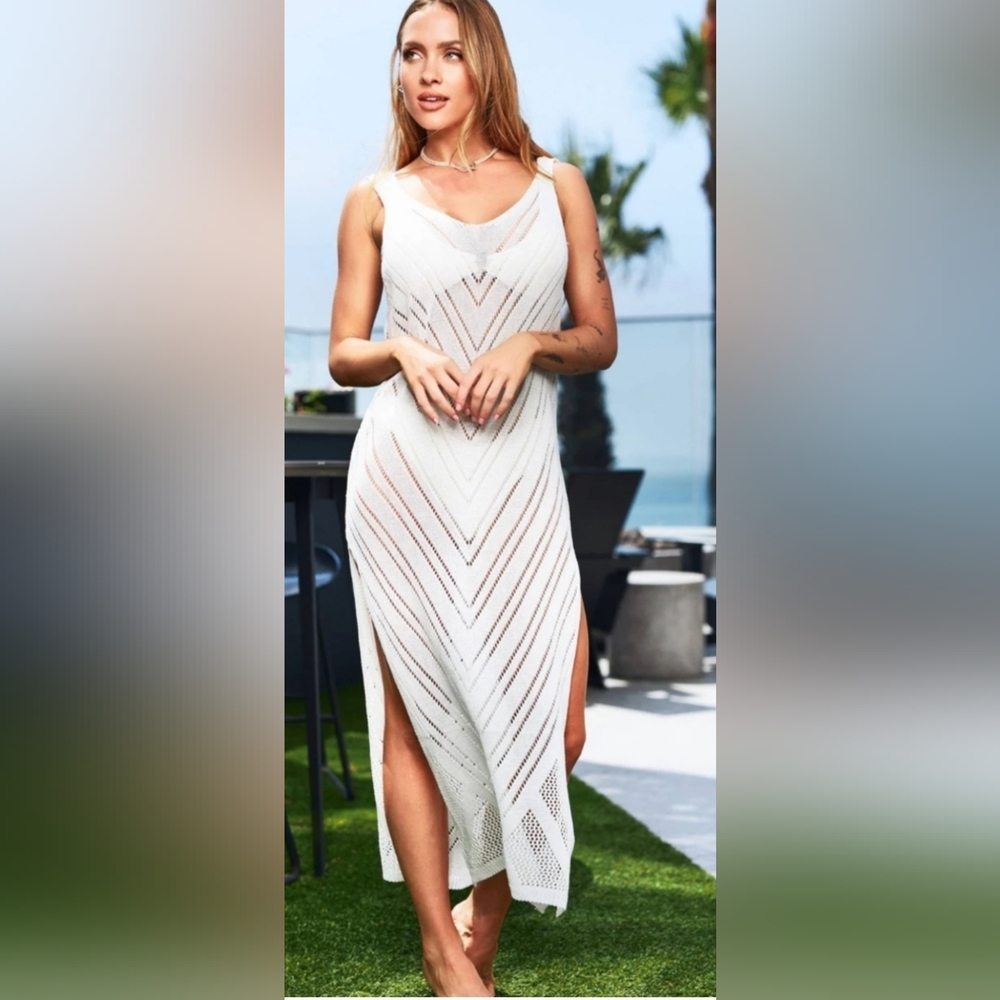 Elegant White Knit Cover-Up Dress